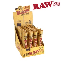 [h859b] Rolling Cones Raw Classic Natural Pre-Rolled Level Cones  84mm W/26mm Spiral Tip Box of 24