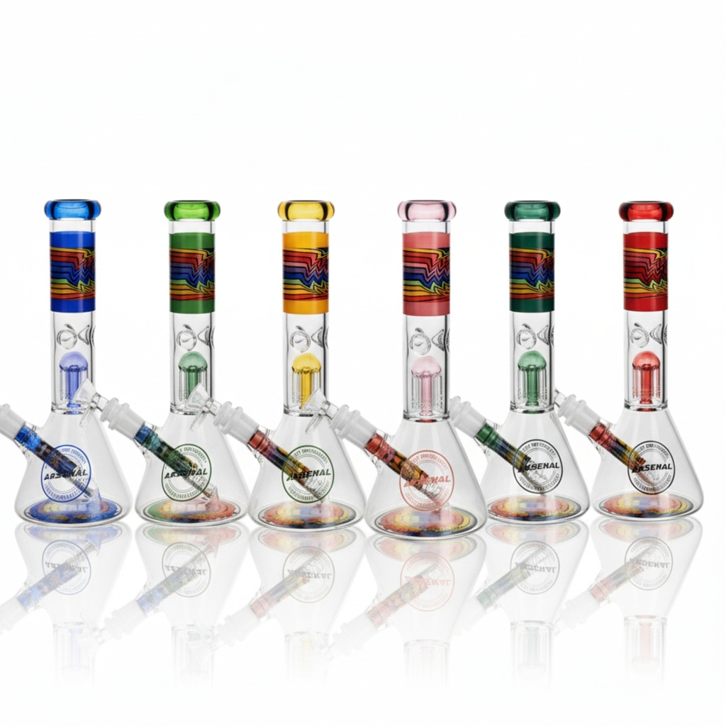 Glass Bong Arsenal Rainbow Thunder Beaker Tree Perc 10"