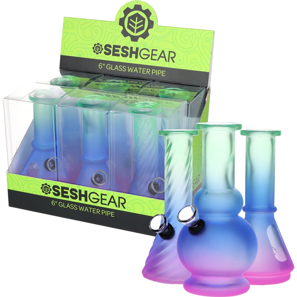 Glass Bong SeshGear Neon Ombre Glass Mini Water Pipe 6" - Assorted Styles   Box of 6