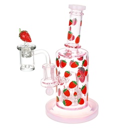 [gfa132] Glass Rig Pulsar Fruit Series Strawberry Cough Glow In The Dark Dab Rig Kit - 8"