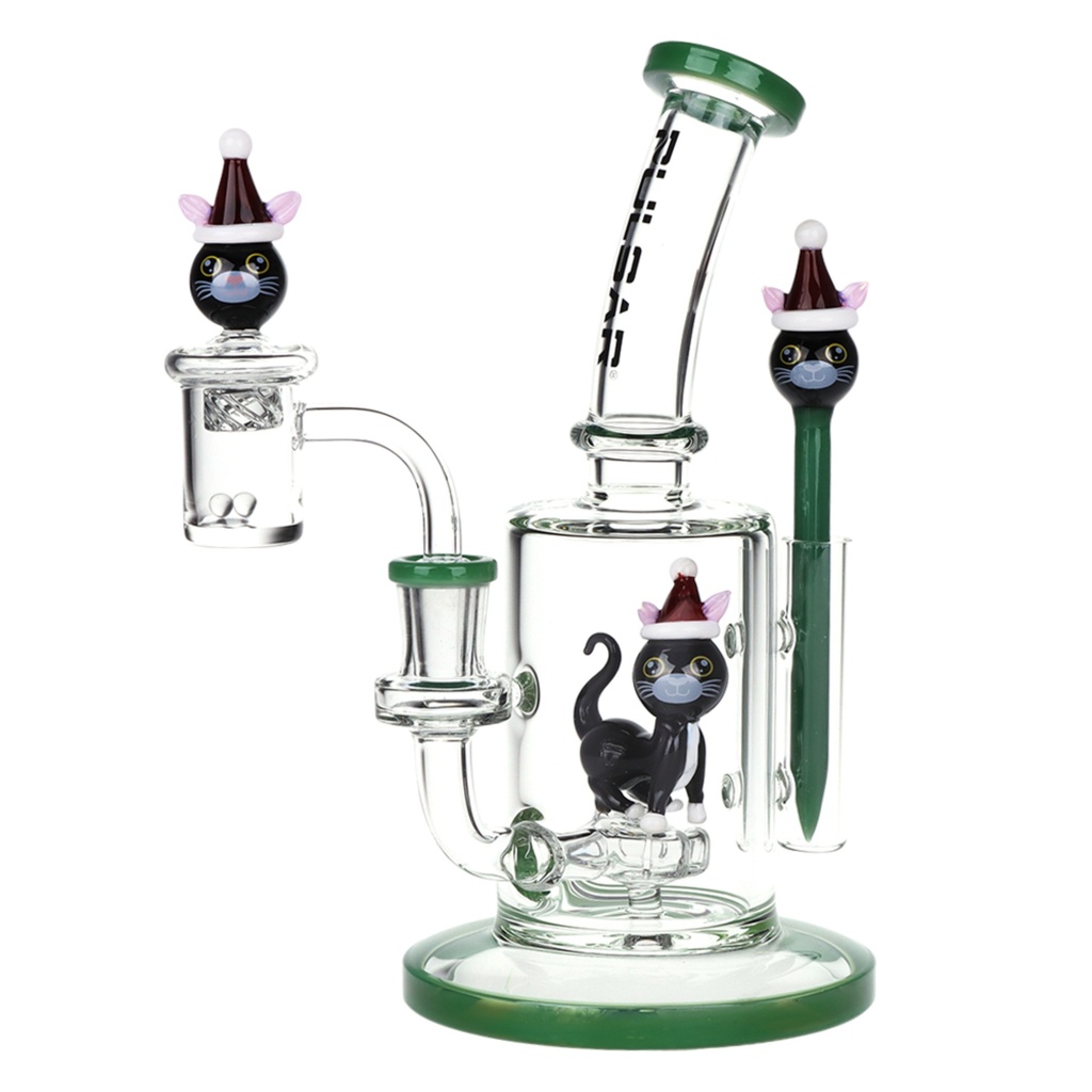 Glass Rig Pulsar Holidaze Series Glass Dab Rig Set - 8.25"  Xmas Kitty