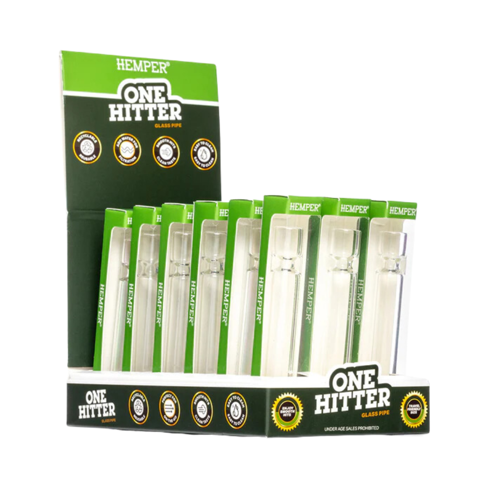 Glass One Hitter Hemper Clear 3" Box of 18