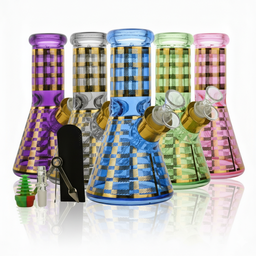 Glass Bong Arsenal Glass Checkered Pattern 6-in-1 Glass Bong Kit 8"