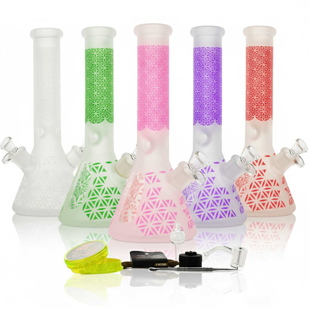 Glass Bong Arsenal Glass 5mm Sacred Geometry Glass Bong 9-in-1 Dab Kit 12"