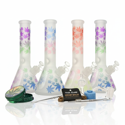 Glass Bong Arsenal Glass 5mm Frosted Leaf Glass Bong 9-in-1 Dab Kit 12"