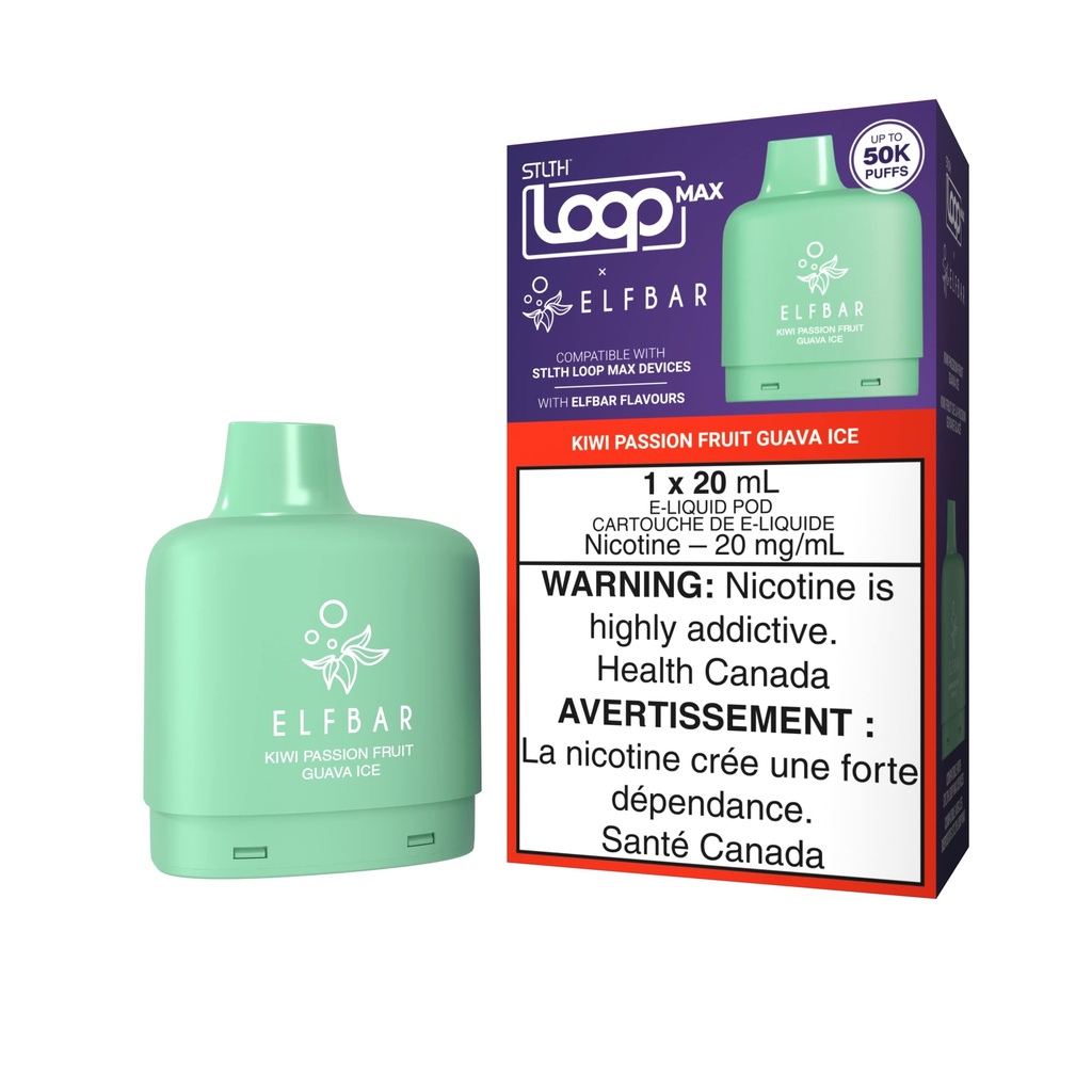Manitoba *EXCISED* Nicotine Pod STLTH Loop Max Elfbar 50k Kiwi Passion Fruit Guava Ice Box of 4
