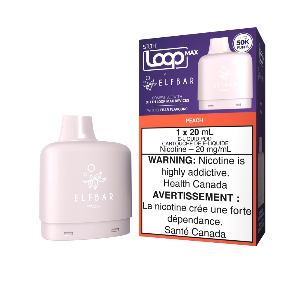 Manitoba *EXCISED* Nicotine Pod STLTH Loop Max Elfbar 50k Peach Box of 4