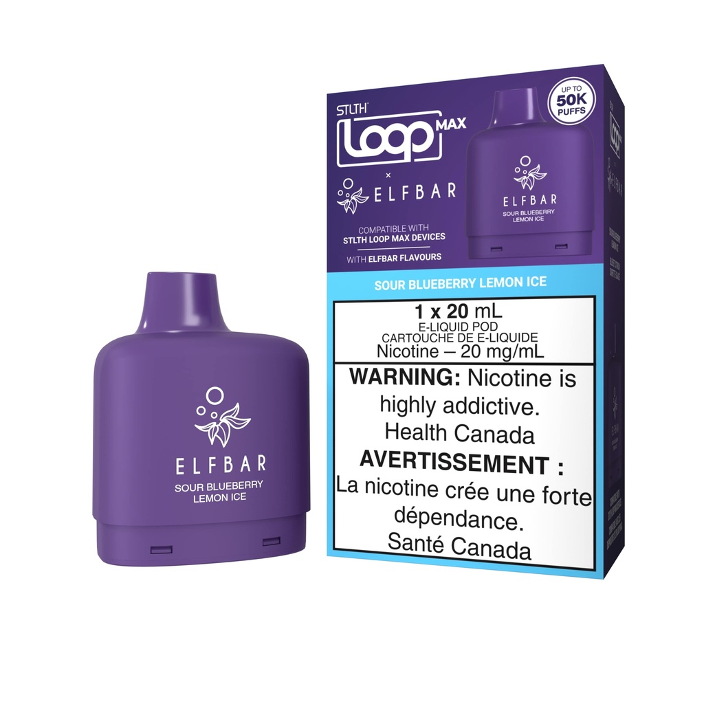 Manitoba *EXCISED* Nicotine Pod STLTH Loop Max Elfbar 50k Sour Blueberry Lemon Ice Box of 4