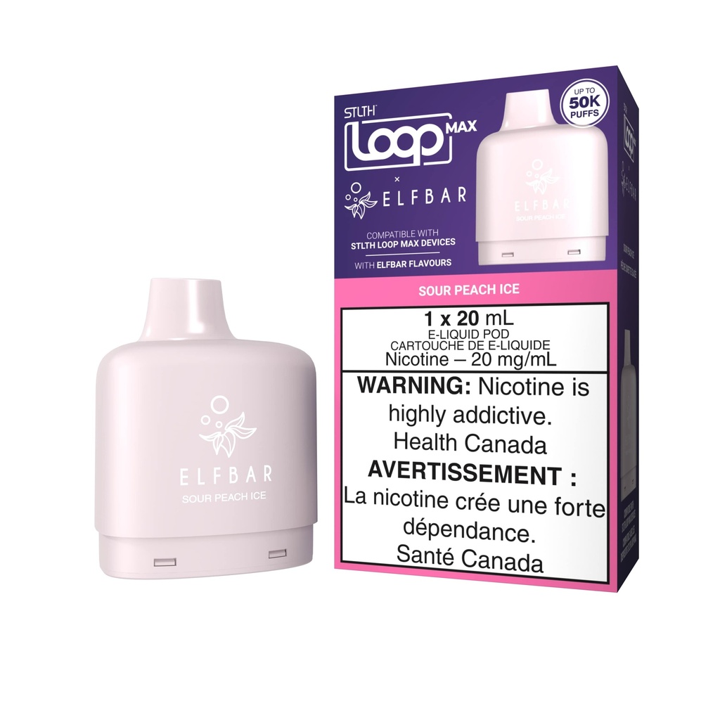 Manitoba *EXCISED* Nicotine Pod STLTH Loop Max Elfbar 50k Sour Peach Ice Box of 4