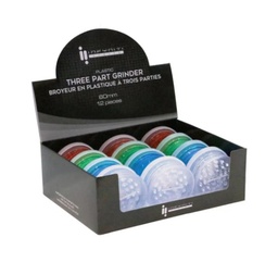 [stl573b] Acrylic Grinder Infyniti 3 Pieces 60mm Assorted Colours Box of 12