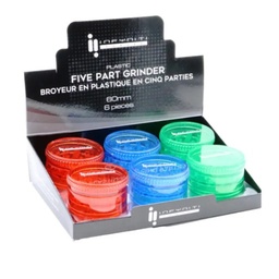 [stl574b] Acrylic Grinder Infyniti 5 Pieces 60mm Assorted Colours Box of 6