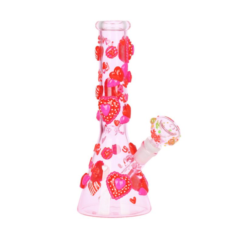 Glass Bong  Hearts in Hearts Beaker Glass Water Pipe 10"