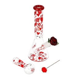 [gfa145] Glass Bong Pulsar Valentine's Hearts 'n' Roses Glass Herb Pipe Duo 10"
