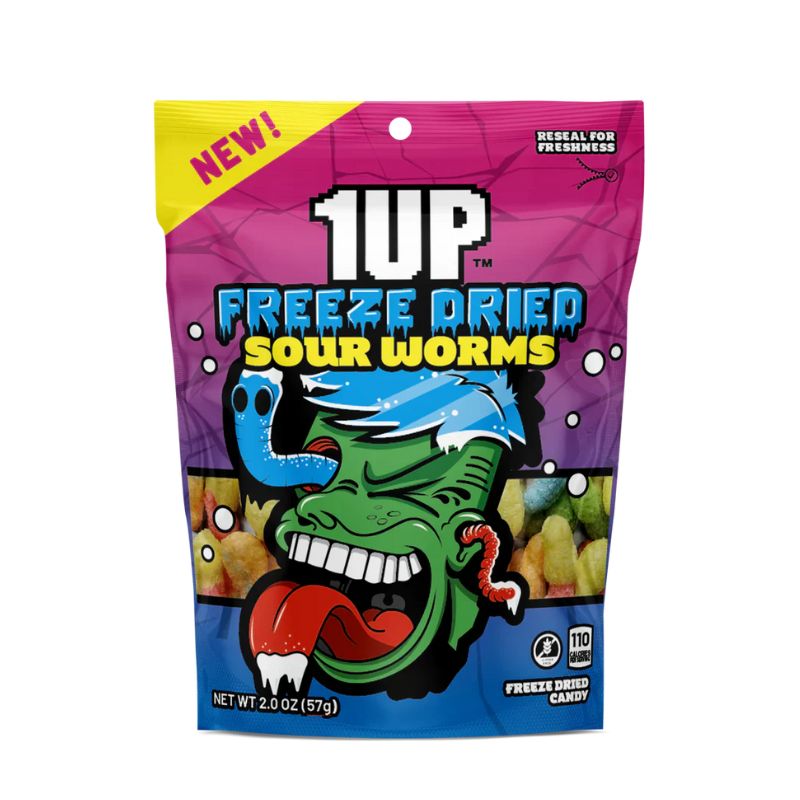 Snacks 1UP Freeze Dried Sour Worms 57g Box of 10